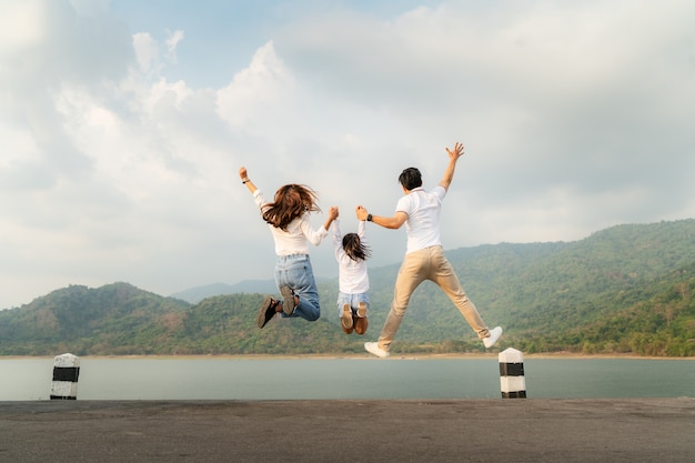 Asian family being happy in a trip