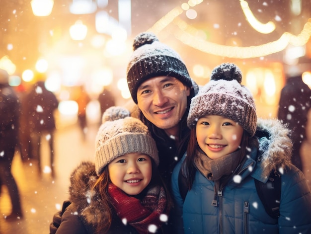 写真 一緒にクリスマスイブを祝うアジア人の家族