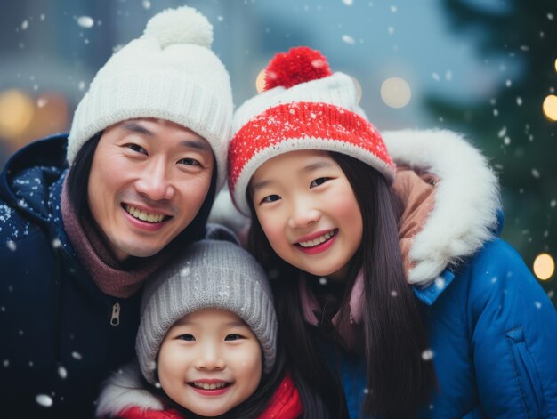 사진 아시아 가족은 함께 크리스마스 이브를 축하하는 것을 즐긴다