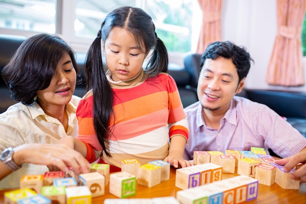 Asian family home happiness together their son.