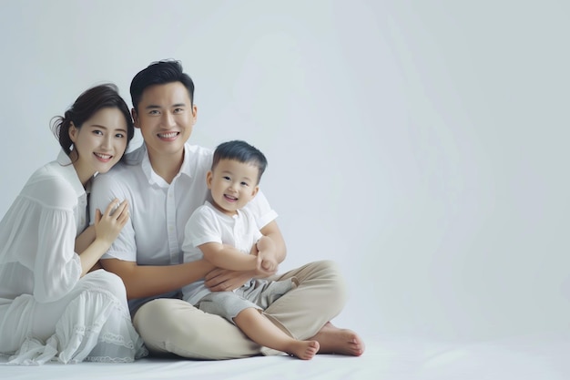Asian family studio photo with copy space