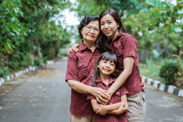 Asian family walking together in the park