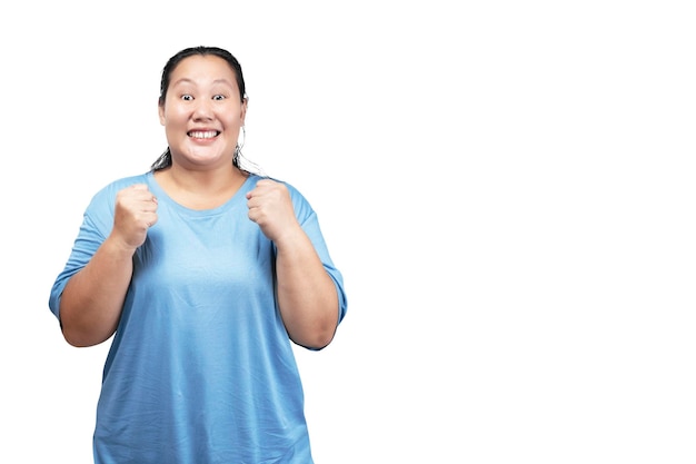 Asian fat overweight woman with an excited expression