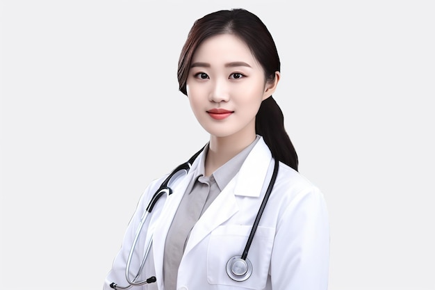 청진기와 의료 제복을 입은 아시아 여성 의사 의사