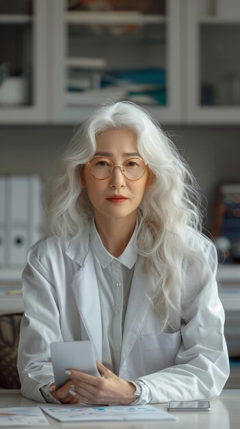 Asian Female Doctor Sitting at Desk Generative AI