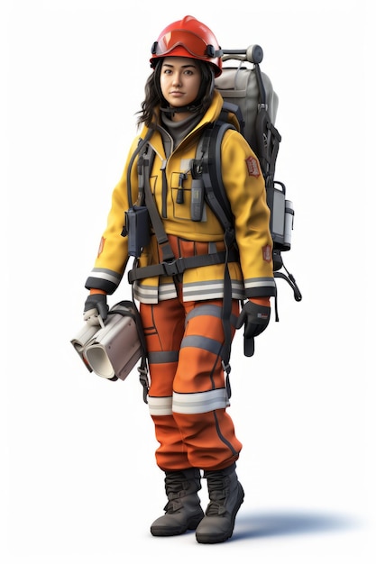 Asian Female Firefighter in Protective Gear