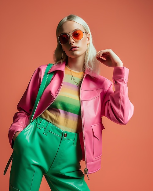 Asian female Gen Z fashion model posing in a bold modern outfit