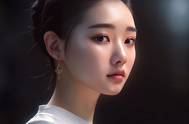 아시아 여성 모델 섬세한 피부 초상화 얼굴 자연스러운 젊은 스튜디오  Generate Ai