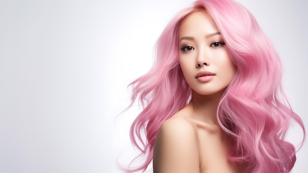 생성 인공 지능 기술로 만든 분홍색 머리를 가진 아시아 여성 모델