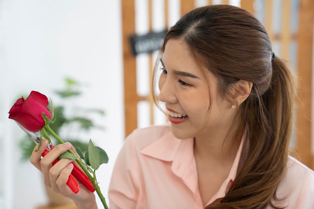 asian female working at flower shop