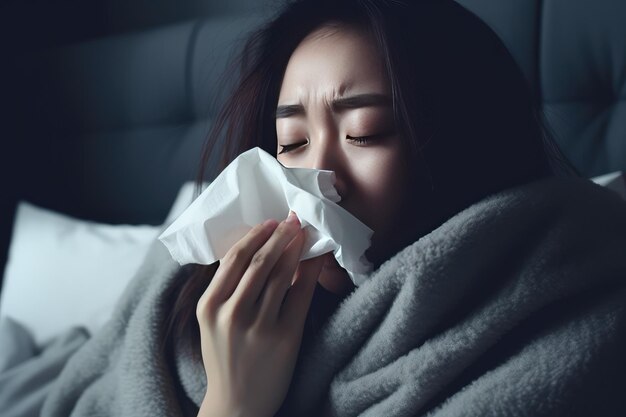 Asian female young woman having cold high temperature