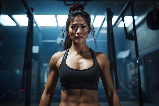 Photo asian fit woman in sports clothes in the gym