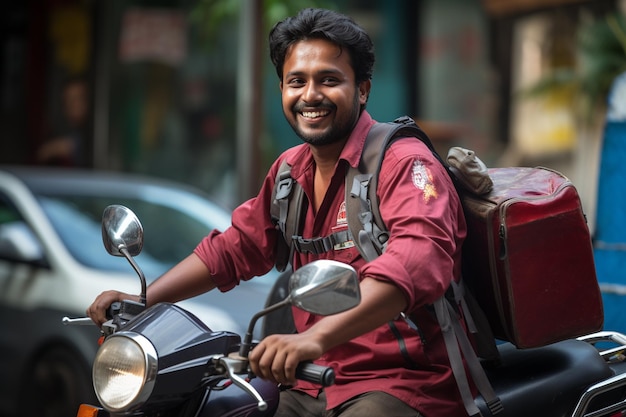 asian food delivery man bokeh style background