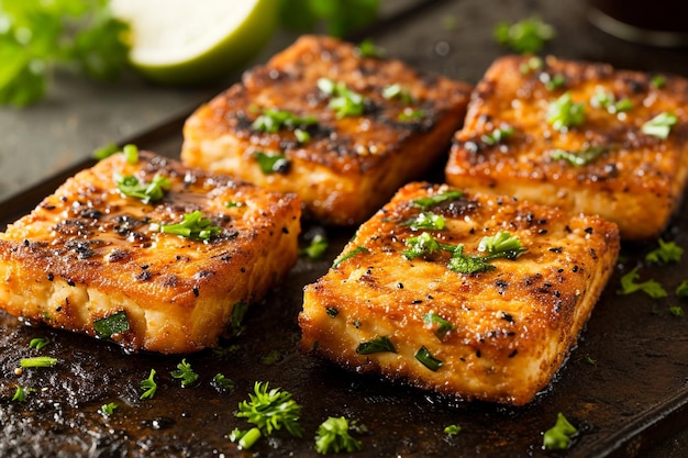 Asian food grilled tofu and soy sauce