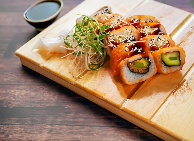 Photo asian food on the wooden board