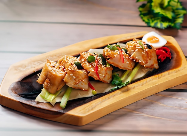 Asian food on the wooden board