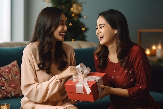 Азиатские друзья обмениваются подарками и сюрпризами, демонстрируя свою заботу и заботу.