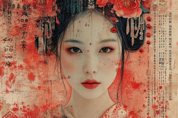 Asian geisha poster trendy collage