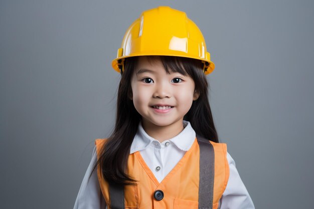 Азиатская девушка в роли строителя на прозрачном фоне