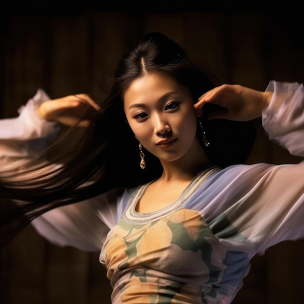 Photo asian girl dancing national dance