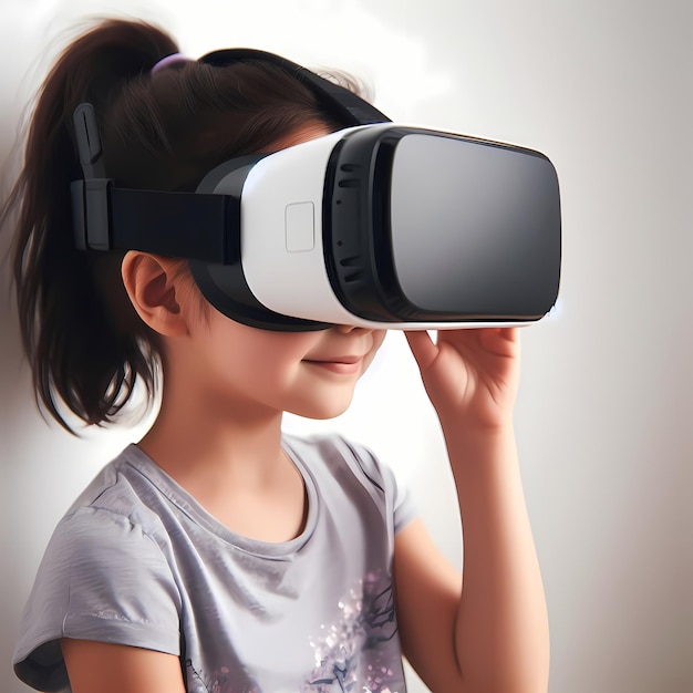 Asian girl Digital Native Vr Head Set Gen A child and technology