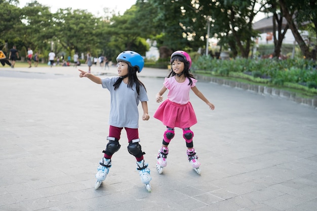 Asian girl going on her inline skates