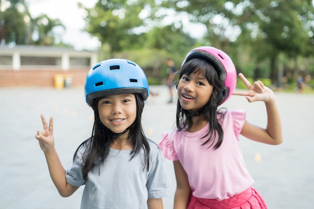 Asian girl going on her inline skates