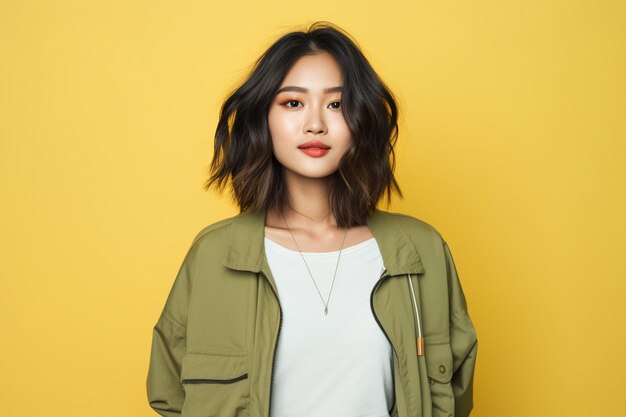 An Asian girl has a great hairstyle