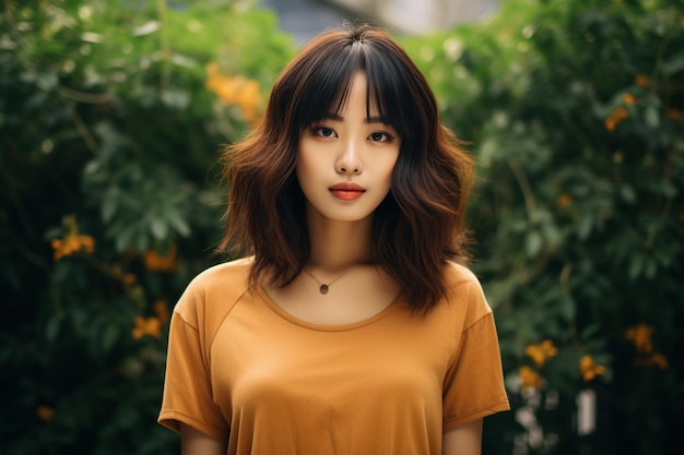 An Asian girl has a great hairstyle