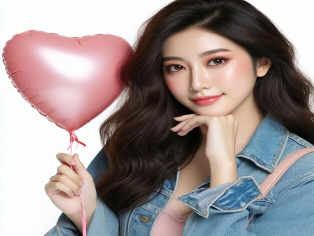 Asian girl holding a heart balloon