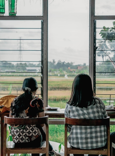 asian girl looking on sawah