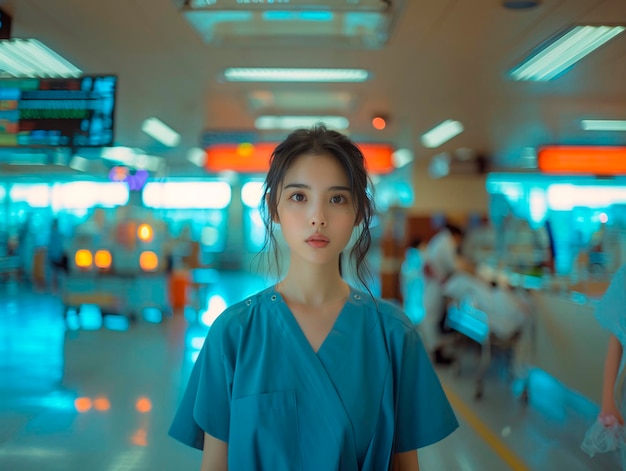 Asian girl in medical uniform at the hospital generative ai