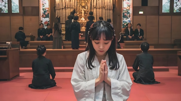 Photo asian girl in satanic ritual background