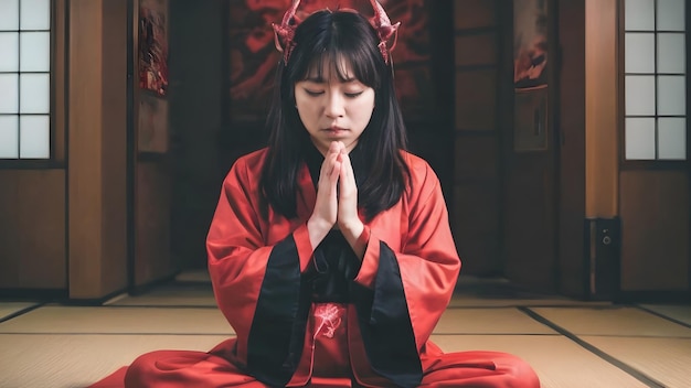 Азиатская девушка в сатаническом ритуале