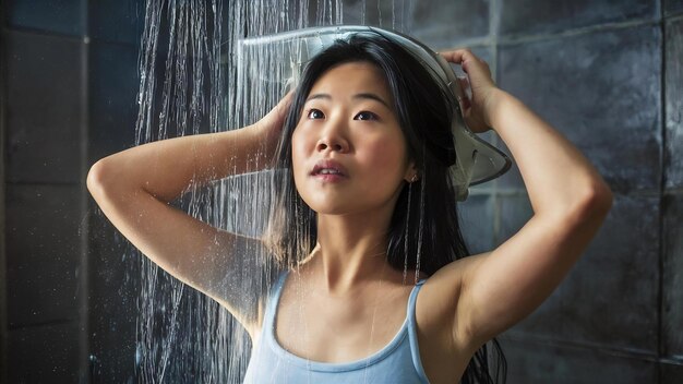 Photo asian girl standing shower