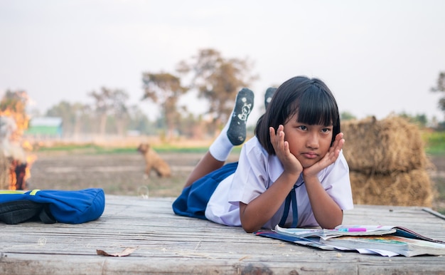 Asian girl student In the countryside