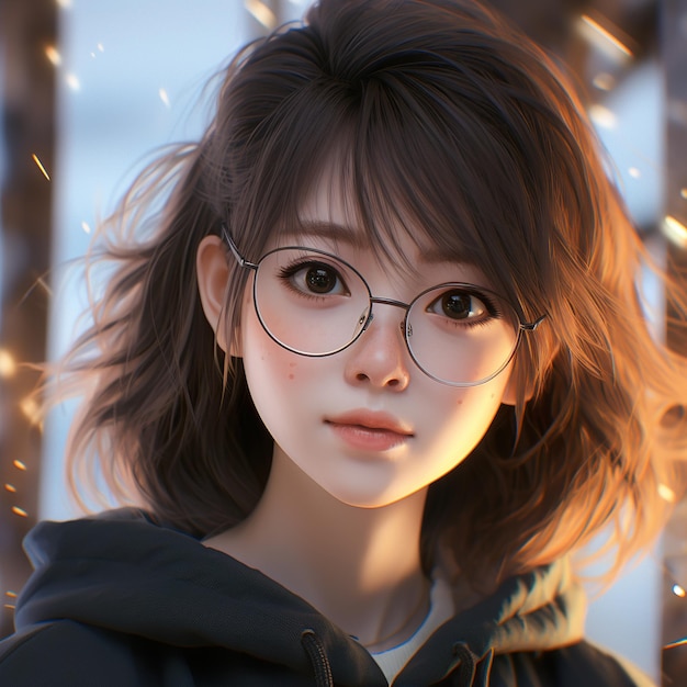 Asian girl wearing glasses anime style