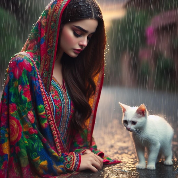 Asian girl with a cat