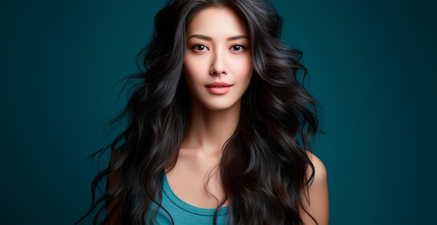 Asian girl with long hair on isolated background AI generated image