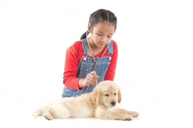 Asian girl with puppy dog