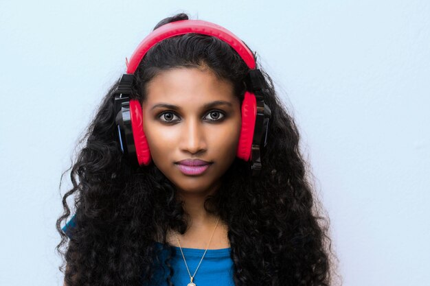 Asian girl with a red headset