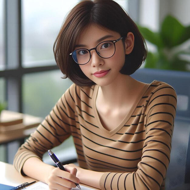 a asian girl working at office