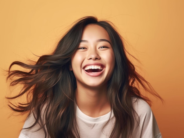 Asian Girls' Education Happy beautiful Asian Girl is smilling on color background