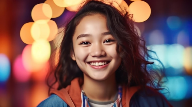 Asian Girls' Education Happy beautiful Asian Girl is smilling on color background