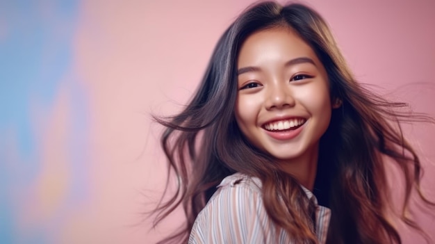 Photo asian girls' education happy beautiful asian girl is smilling on color background