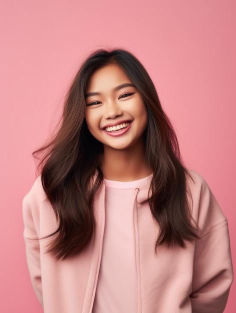 Asian Girls' Education Happy beautiful Asian Girl is smilling on color background