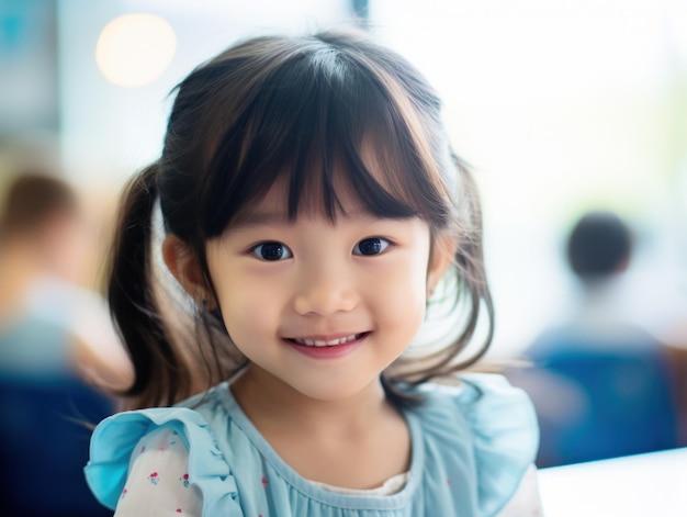 아시아 소녀 교육 행복하고 아름다운 아시아 소녀가 웃고 있다 생성 AI