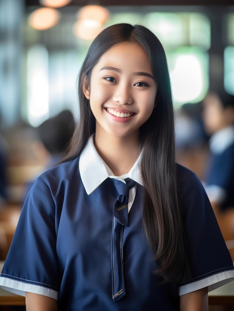 Образование азиатских девушек Счастливая красивая азиатская девушка улыбается