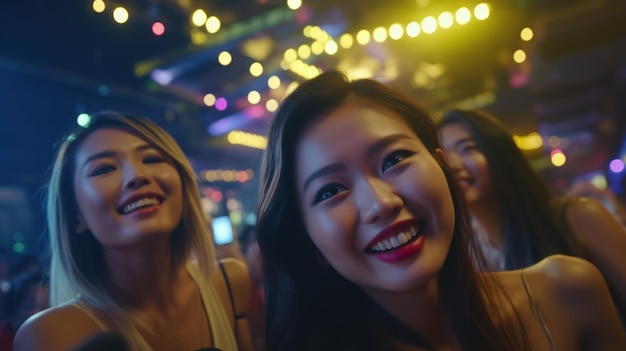 Asian girls having fun together in a club
