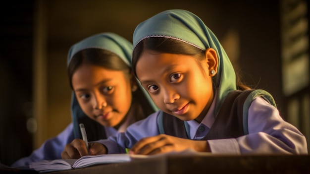 Photo asian girls studying